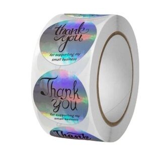 New 500 Pcs Laser Holographic Thank You  Silver Round Business Adhesive Stickers